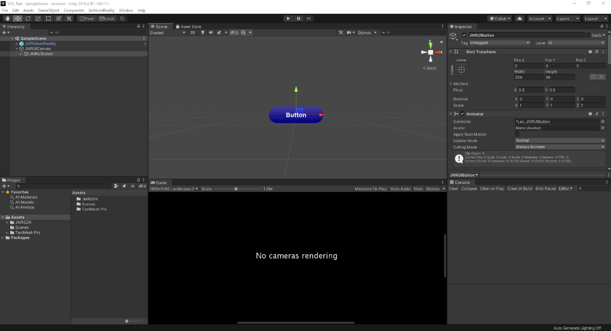 Button added in the scene